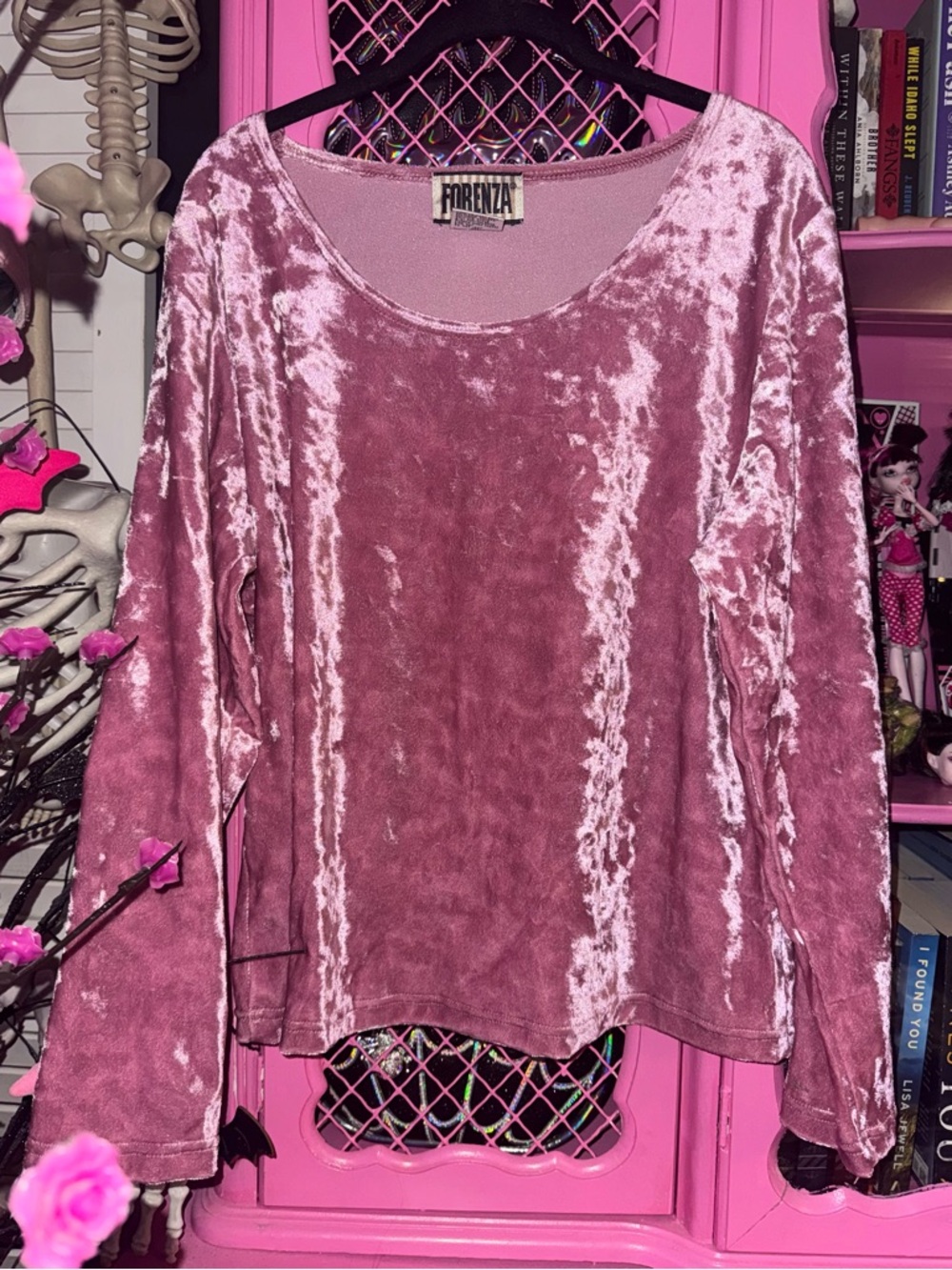 VTG Forenza pastel pink crushed velvet top XL